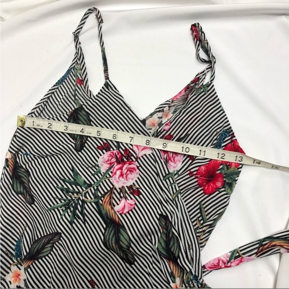 Dress forum wrap front shorts romper floral & stripe girly vacation boho resort - Picture 8 of 14